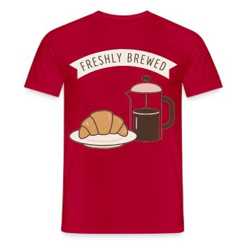 Frühstücksduft Kaffee Croissant - Männer T-Shirt - Rot - Vorne - AI Model Male 178 dark (178cm)