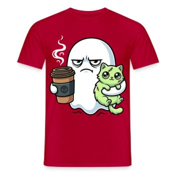 Halloween Kaffee Geist mit Zombie Katze - Männer T-Shirt - Rot - Vorne - AI Model Male 178 dark (178cm)