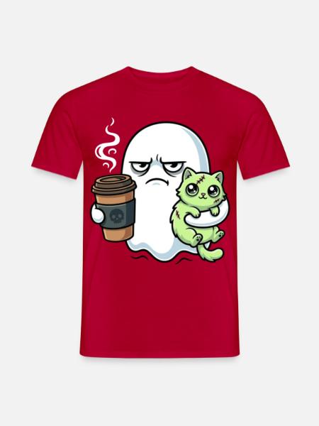 Halloween Kaffee Geist mit Zombie Katze - Männer T-Shirt - Rot