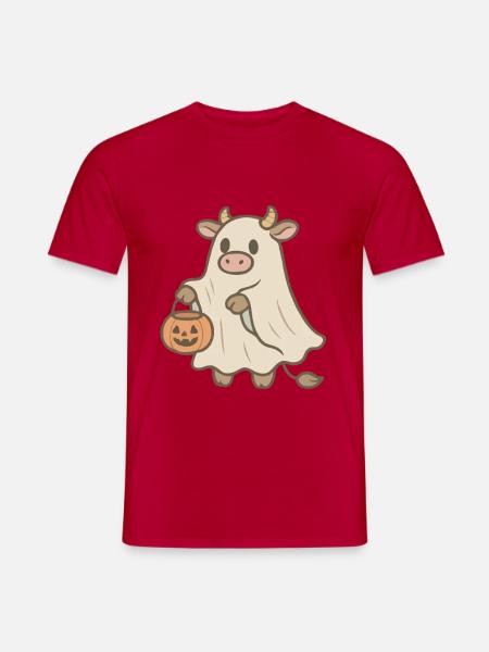Kuhgeist mit Kürbiskorb - Männer T-Shirt - Rot