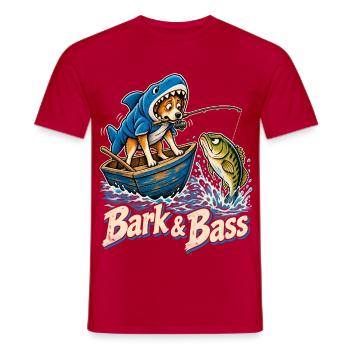 Bark & Bass Hund im Hai-Kostüm beim Angeln - Männer T-Shirt - Rot - Vorne - AI Model Male 178 dark (178cm)