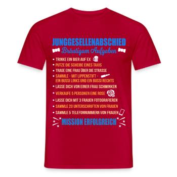 Junggesellenabschied Aufgaben Bräutigam Checkliste - Männer T-Shirt - Rot - Vorne - AI Model Male 178 dark (178cm)