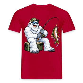 Fröhlicher Yeti beim Angeln – Lustiges Outdoor Mot - Männer T-Shirt - Rot - Vorne - AI Model Male 178 dark (178cm)