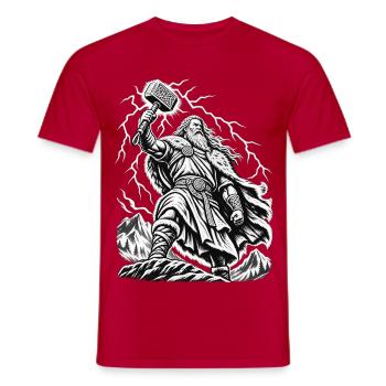 Thor – Donnergott im mystischen Sturm - Männer T-Shirt - Rot - Vorne - AI Model Male 178 dark (178cm)