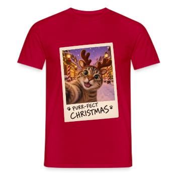 Purr-fect Christmas Katze Selfie - Männer T-Shirt - Rot - Vorne - AI Model Male 178 dark (178cm)