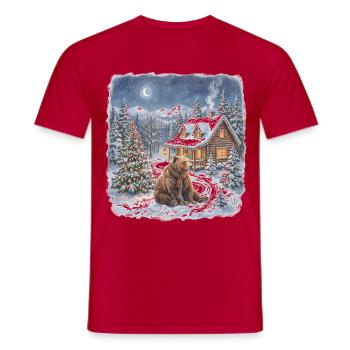Winterwald Bär am Kamin - Männer T-Shirt - Rot - Vorne - AI Model Male 178 dark (178cm)