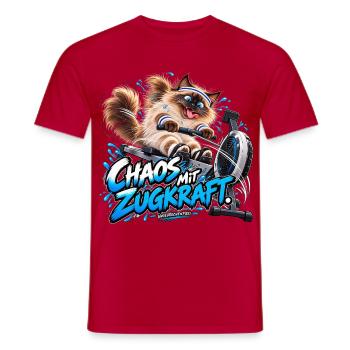 Chaos mit Zugkraft – Lustiger Fitness-Kater  - Männer T-Shirt - Rot - Vorne - AI Model Male 178 dark (178cm)
