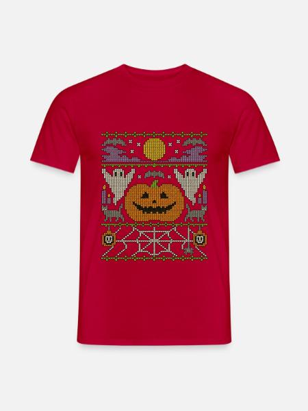 Halloween im Strickmuster - Männer T-Shirt - Rot