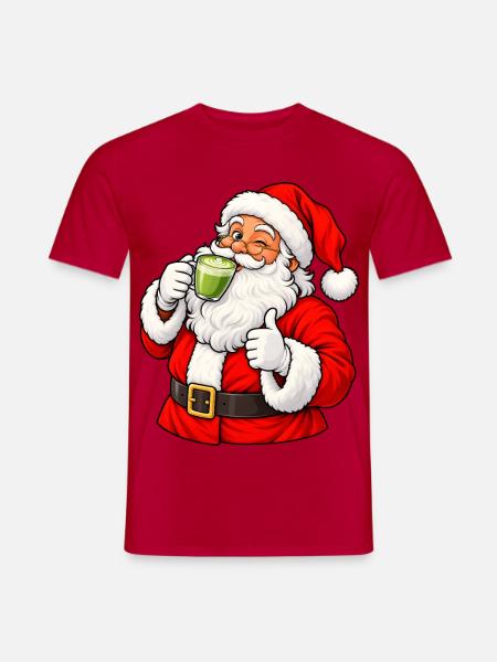 Weihnachtsmann mit Matcha Latte - Männer T-Shirt - Rot