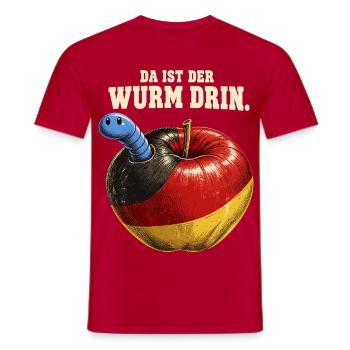 Da ist der Wurm drin – AfD Kritik im Vintage-Stil - Männer T-Shirt - Rot - Vorne - AI Model Male 178 dark (178cm)