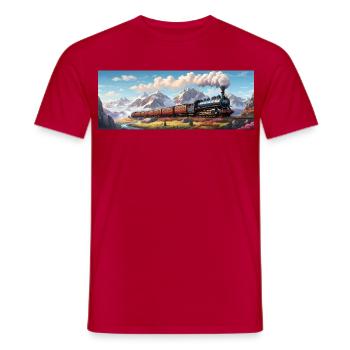 Nostalgic Railway Train with Steam Locomotive - Men's T-Shirt - red - Front - AI Model Male 178 dark (178cm)