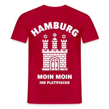 Hambourg – Moin Moin Ihr Plattfische Plattdeutsch W - T-shirt homme - rouge - Devant - AI Model Male 178 dark (178cm)