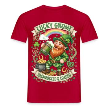Lucky Gnome Shamrocked And Loaded Funny Quote - Men's T-Shirt - red - Front - AI Model Male 178 dark (178cm)
