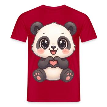 Cute panda with heart hands - Men's T-Shirt - red - Front - AI Model Male 178 dark (178cm)