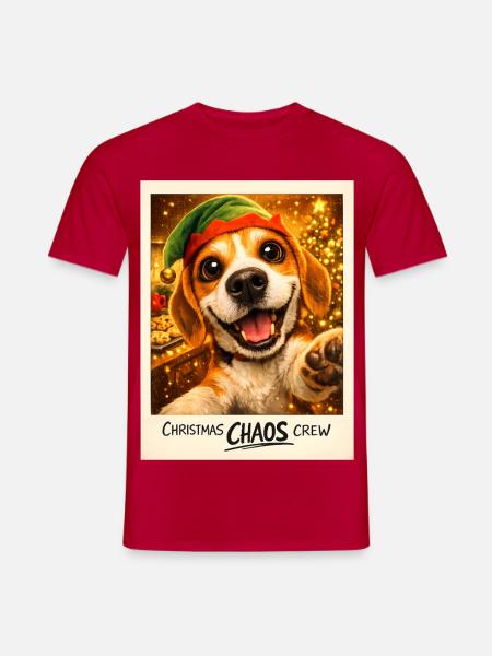 Christmas Chaos Crew Beagle Selfie - Männer T-Shirt - Rot
