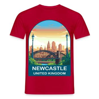 Newcastle Skyline UK Tyne Bridge Illustration - Men's T-Shirt - red - Front - AI Model Male 178 dark (178cm)