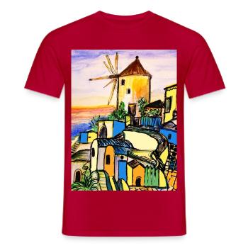 EC Holiday I Sea I Greece I Crete I Watercolor - Men's T-Shirt - red - Front - AI Model Male 178 dark (178cm)