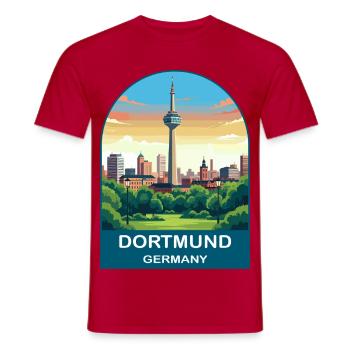 Dortmund, Deutschland, Skyline, Vintage-Reisekunst - Männer T-Shirt - Rot - Vorne - AI Model Male 178 dark (178cm)