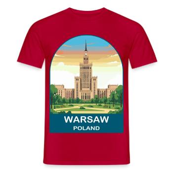 Art d’affiches de voyage vintage à Varsovie, Pologne - T-shirt homme - rouge - Devant - AI Model Male 178 dark (178cm)