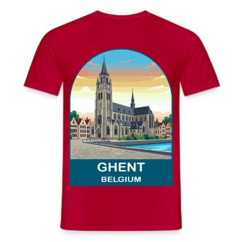 Ghent Belgium Vintage Travel Poster Art - Men's T-Shirt - red - Front - AI Model Male 178 dark (178cm)