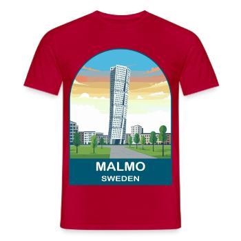 Malmo Sweden Vintage Travel Poster Art - Men's T-Shirt - red - Front - AI Model Male 178 dark (178cm)