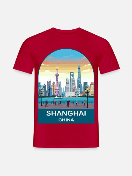 Shanghai China Vintage-Reiseplakat-Kunst - Männer T-Shirt - Rot