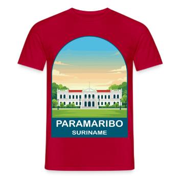 Paramaribo Suriname Vintage Travel Poster Art - Men's T-Shirt - red - Front - AI Model Male 178 dark (178cm)
