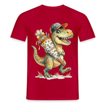 Dino Einschulung T-Rex mit Schultüte - Männer T-Shirt - Rot - Vorne - AI Model Male 178 dark (178cm)