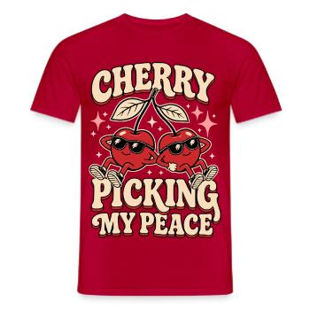 Cherry Picking My Peace – Kirschen Humor - Men's T-Shirt - red - Front - AI Model Male 178 dark (178cm)
