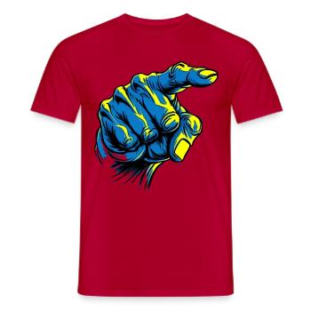 Oui, vous: Main bleue pointant du doigt - T-shirt homme - rouge - Devant - AI Model Male 178 dark (178cm)