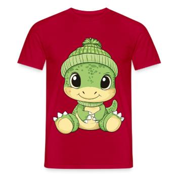 Dessin animé Animaux de dinosaures mignons et mignons - T-shirt homme - rouge - Devant - AI Model Male 178 dark (178cm)