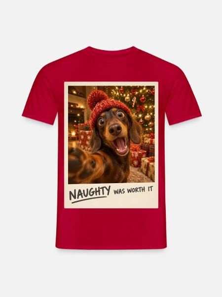 Naughty Was Worth It Dackel Selfie Weihnachten - Männer T-Shirt - Rot