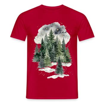 Nachtwald Winterwald Aquarell - Männer T-Shirt - Rot - Vorne - AI Model Male 178 dark (178cm)