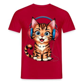 Casque chaton - T-shirt homme - rouge - Devant - AI Model Male 178 dark (178cm)