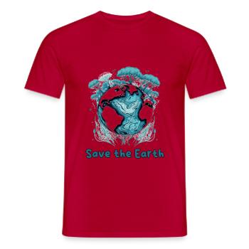 Gardien de la Terre : Globe et arbres turquoise - T-shirt homme - rouge - Devant - AI Model Male 178 dark (178cm)