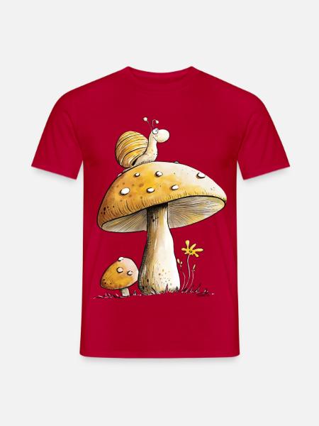 Schnecke Auf Pilz Natur Wald Märchen - Männer T-Shirt - Rot