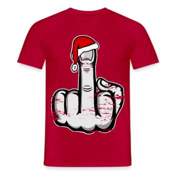 Christmas Middle Finger with Santa Hat - Men's T-Shirt - red - Front - AI Model Male 178 dark (178cm)