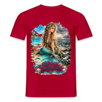 Meerjungfrau am Strand – Sea the Difference - Männer T-Shirt - Rot - Vorne - AI Model Male 178 dark (178cm)