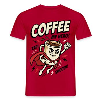 Kaffee-Superheld – Coffee My Hero - Männer T-Shirt - Rot - Vorne - AI Model Male 178 dark (178cm)