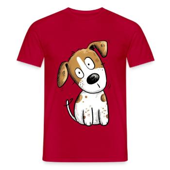 Happy Jack Russell dog cartoon - Men's T-Shirt - red - Front - AI Model Male 178 dark (178cm)