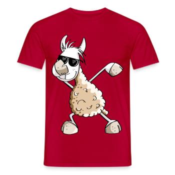 Cool Dab Dance Lama - Dabbing Alpaca - Comic Fun - Men's T-Shirt - red - Front - AI Model Male 178 dark (178cm)
