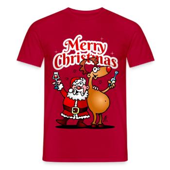 Merry Christmas - Père Noël et ses rennes - T-shirt homme - rouge - Devant - AI Model Male 178 dark (178cm)