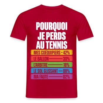 Funny Reasons to Lose Humor Tennis Coach - Men's T-Shirt - red - Front - AI Model Male 178 dark (178cm)