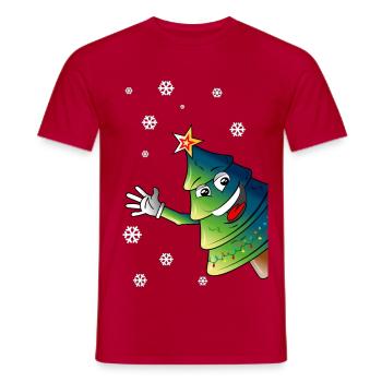 merry christmas tree sways in snow - christmas - Men's T-Shirt - red - Front - AI Model Male 178 dark (178cm)