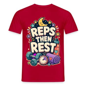 REPS THEN REST - Men's T-Shirt - red - Front - AI Model Male 178 dark (178cm)