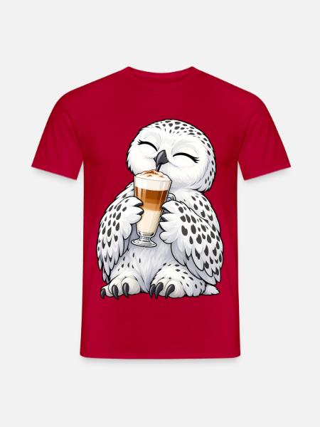 Schneeeule mit Latte Macchiato - Männer T-Shirt - Rot