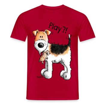 Foxterrier Play - Spielen - Hund - Freunde - Comic - Männer T-Shirt - Rot - Vorne - AI Model Male 178 dark (178cm)