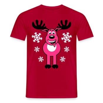 Cerf Rudolph caractère et neige de bande dessinée - T-shirt homme - rouge - Devant - AI Model Male 178 dark (178cm)