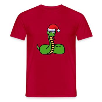 Serpent de Noël avec muetze cadeau - T-shirt homme - rouge - Devant - AI Model Male 178 dark (178cm)