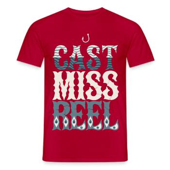 Cast Miss Reel - Fishing - Men's T-Shirt - red - Front - AI Model Male 178 dark (178cm)